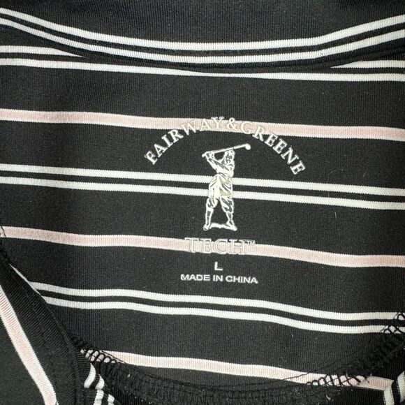 Fairway&Greene Tech Golf Polo Mens L Black Pink Striped Shirt Beacon Hill F&G - Picture 2 of 10